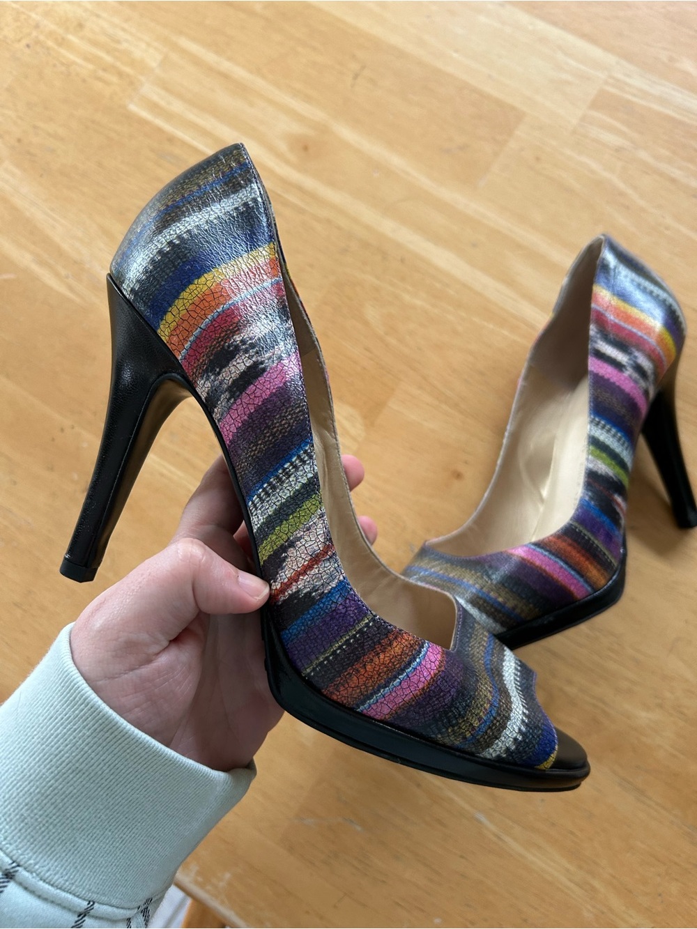 Peter Kaiser Striped Multicolour Peep-Toe Pumps